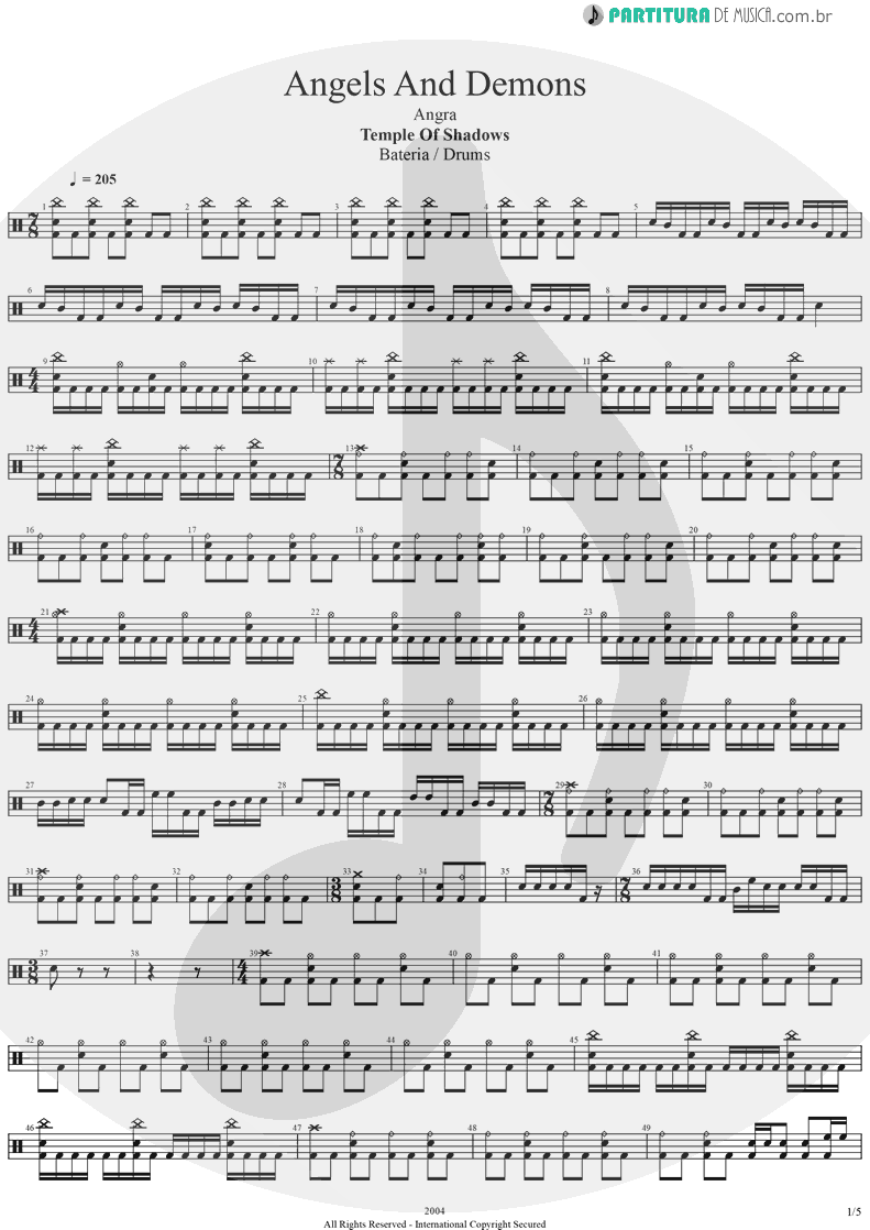 Partitura de musica de Bateria - Angels And Demons | Angra | Temple of Shadows 2004 - pag 1