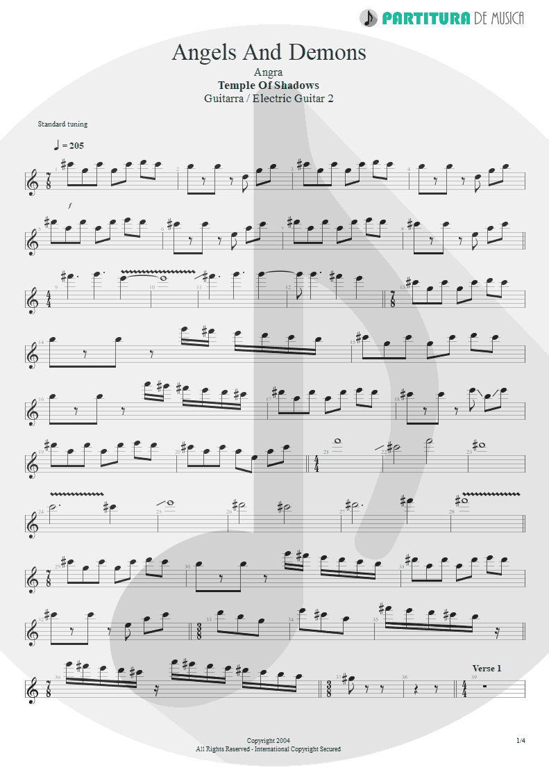 Partitura de musica de Guitarra Elétrica - Angels And Demons | Angra | Temple of Shadows 2004 - pag 1