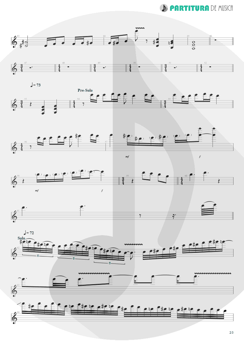 Partitura de musica de Guitarra Elétrica - Late Redemption | Angra | Temple of Shadows 2004 - pag 2