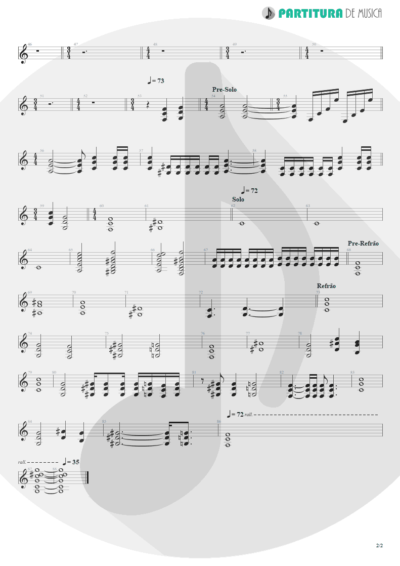Partitura de musica de Guitarra Elétrica - Late Redemption | Angra | Temple of Shadows 2004 - pag 2