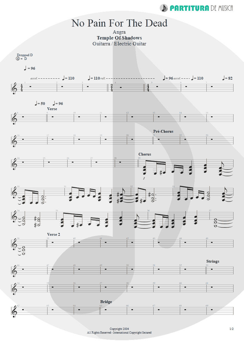 Partitura de musica de Guitarra Elétrica - No Pain For The Dead | Angra | Temple of Shadows 2004 - pag 1