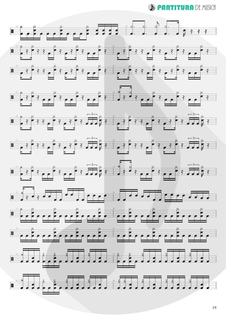 Partitura de musica de Bateria - Spread Your Fire | Angra | Temple of Shadows 2004 - pag 2