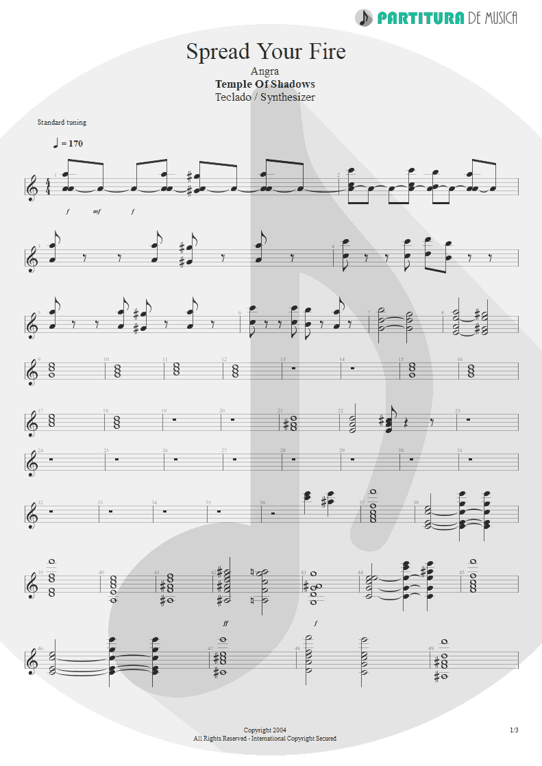 Partitura de musica de Teclado - Spread Your Fire | Angra | Temple of Shadows 2004 - pag 1