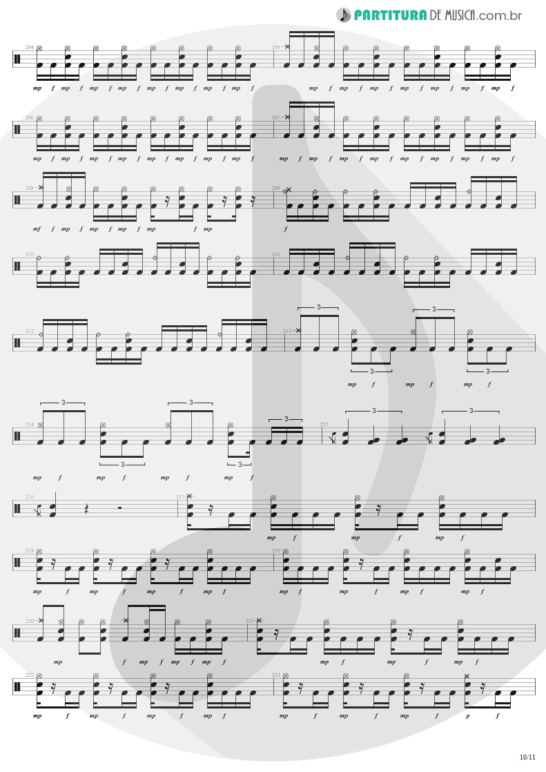 Partitura de musica de Bateria - The Temple Of Hate | Angra | Temple of Shadows 2004 - pag 10