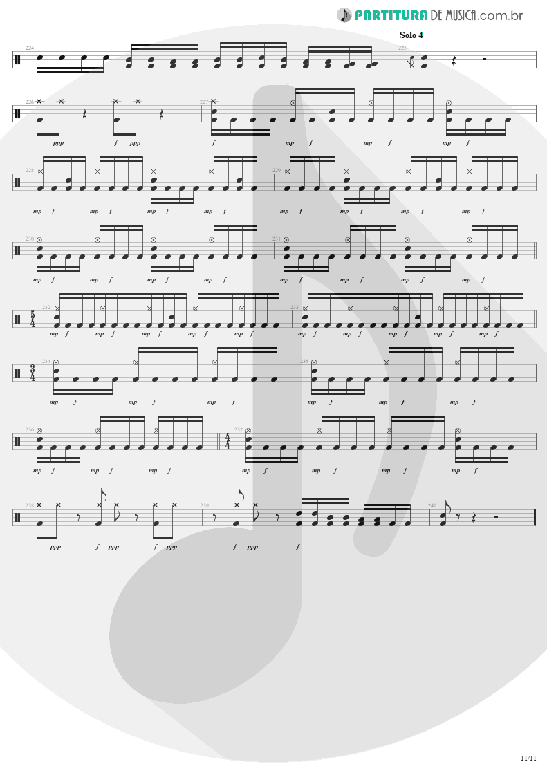 Partitura de musica de Bateria - The Temple Of Hate | Angra | Temple of Shadows 2004 - pag 11