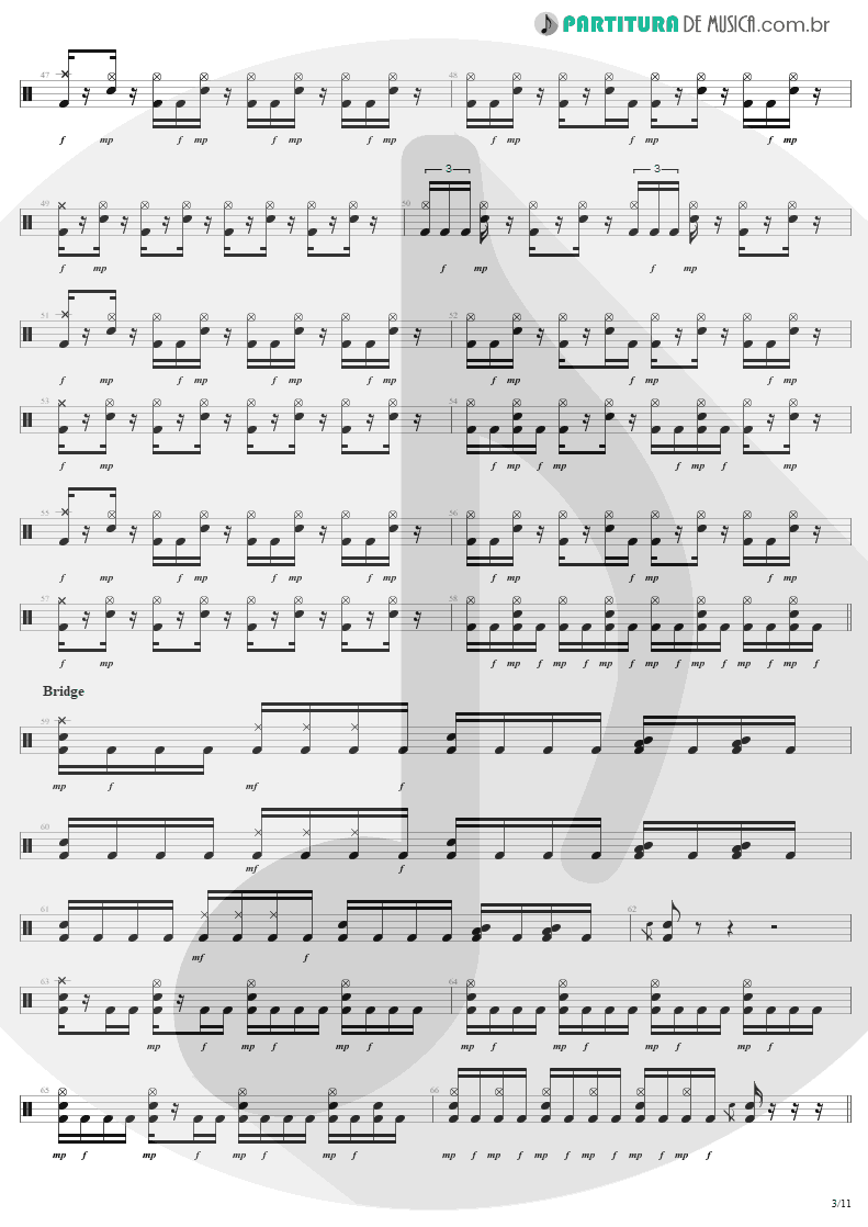 Partitura de musica de Bateria - The Temple Of Hate | Angra | Temple of Shadows 2004 - pag 3