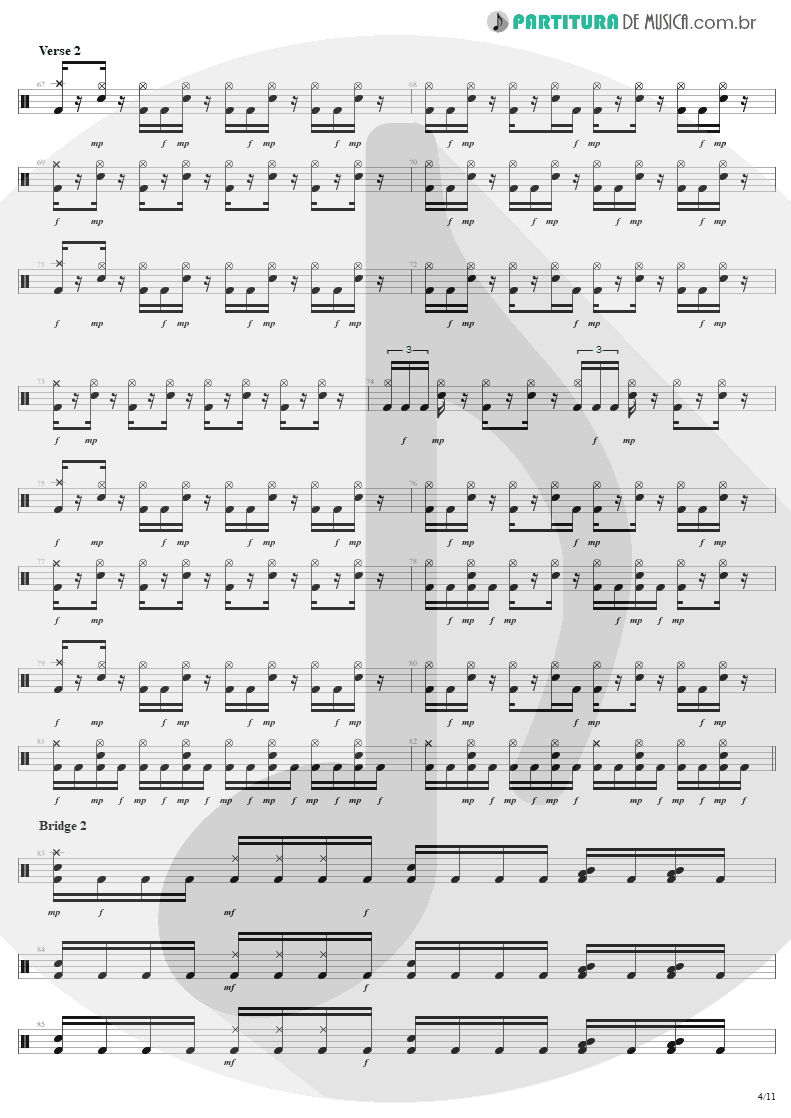Partitura de musica de Bateria - The Temple Of Hate | Angra | Temple of Shadows 2004 - pag 4