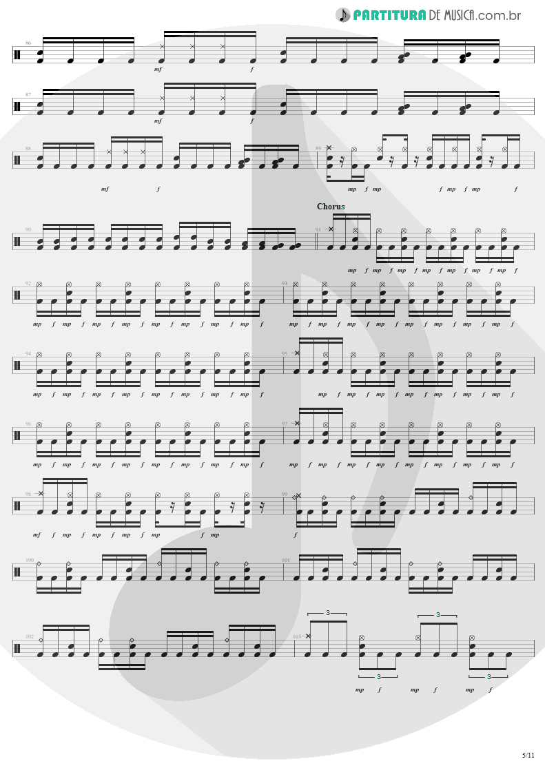 Partitura de musica de Bateria - The Temple Of Hate | Angra | Temple of Shadows 2004 - pag 5