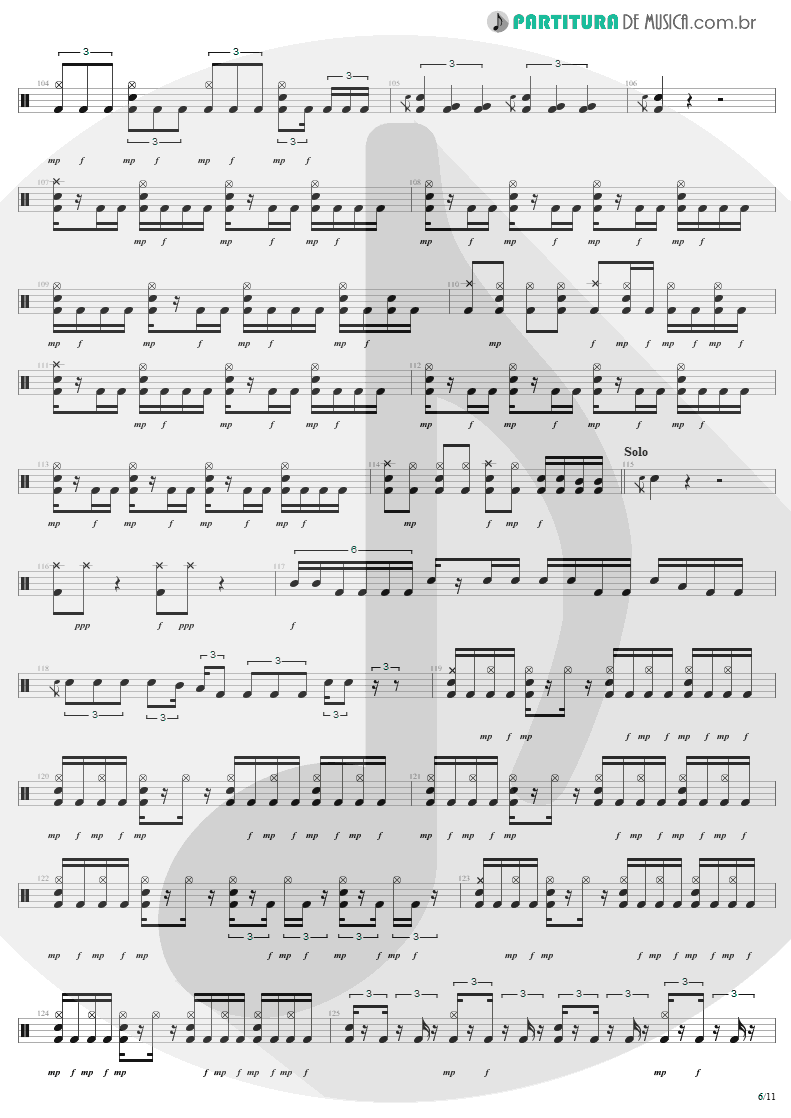 Partitura de musica de Bateria - The Temple Of Hate | Angra | Temple of Shadows 2004 - pag 6