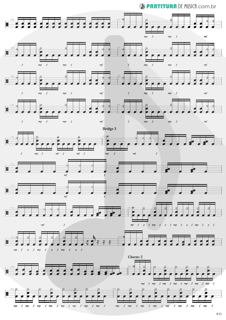 Partitura de musica de Bateria - The Temple Of Hate | Angra | Temple of Shadows 2004 - pag 9