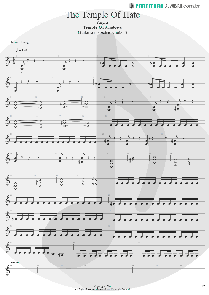 Partitura de musica de Guitarra Elétrica - The Temple Of Hate | Angra | Temple of Shadows 2004 - pag 1