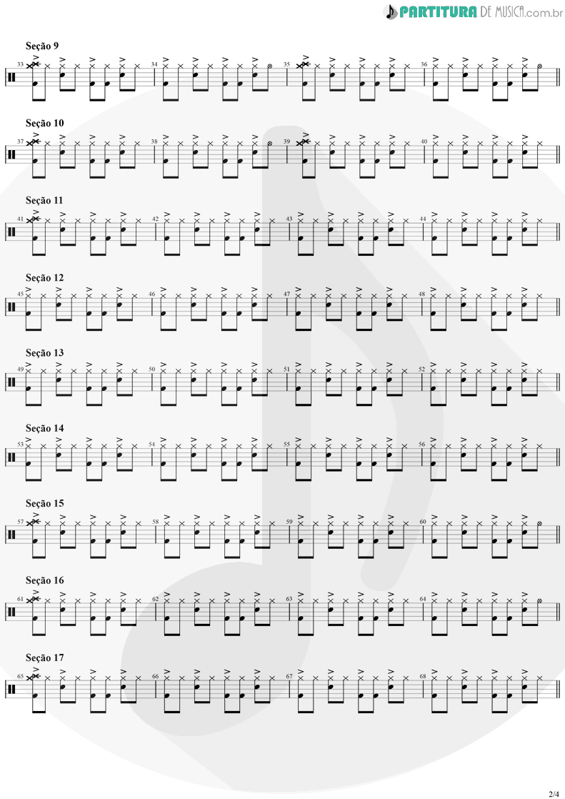 Partitura de musica de Bateria - Like A Stone | Audioslave | Audioslave 2003 - pag 2