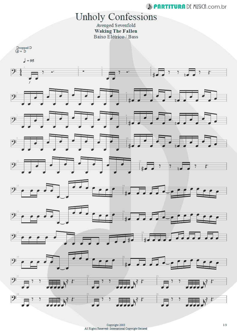 Partitura de musica de Baixo Elétrico - Unholy Confessions | Avenged Sevenfold | Waking the Fallen 2003 - pag 1