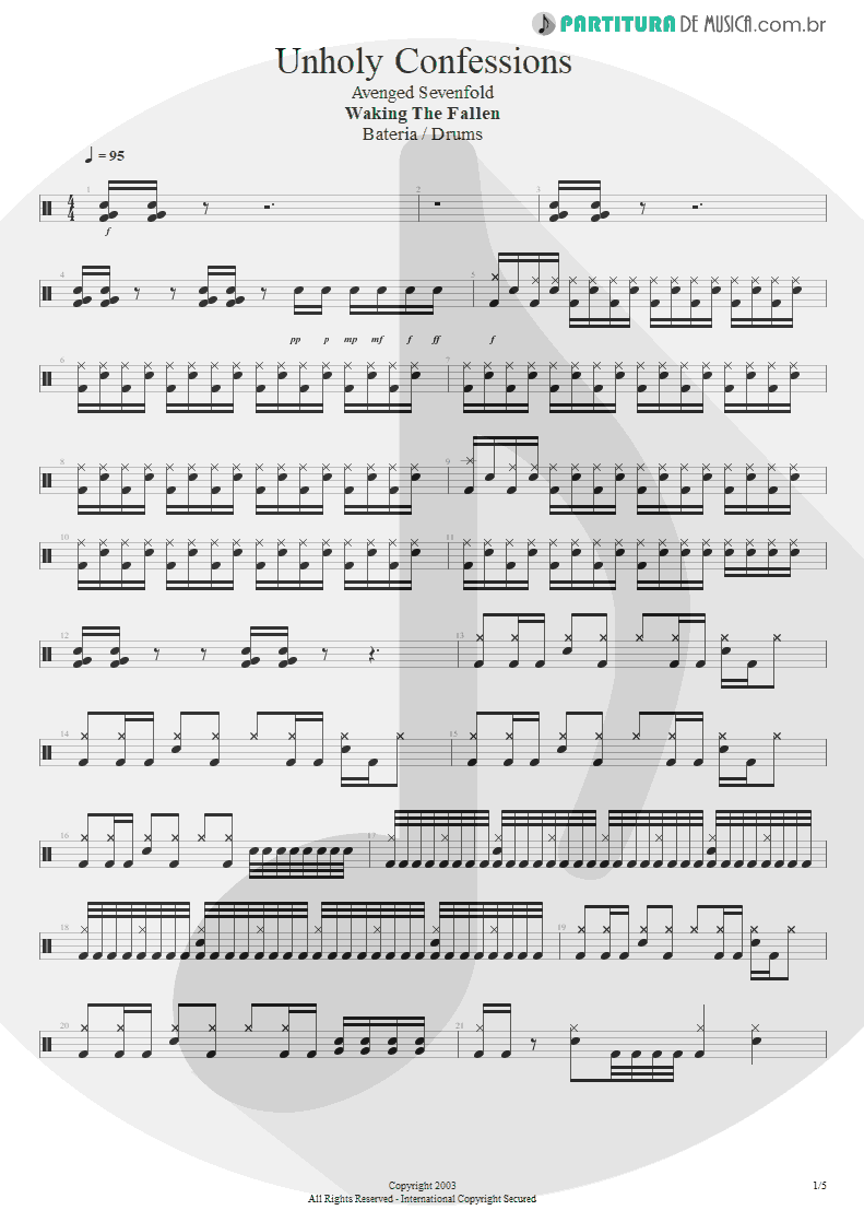 Partitura de musica de Bateria - Unholy Confessions | Avenged Sevenfold | Waking the Fallen 2003 - pag 1