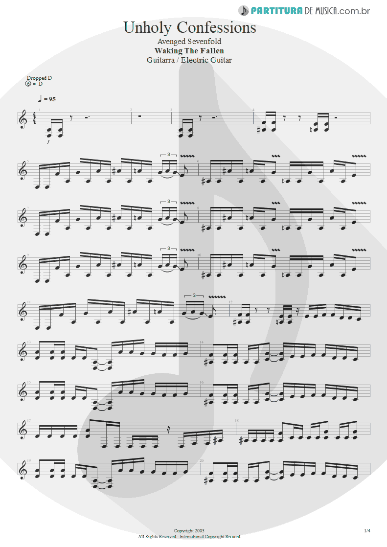 Partitura de musica de Guitarra Elétrica - Unholy Confessions | Avenged Sevenfold | Waking the Fallen 2003 - pag 1