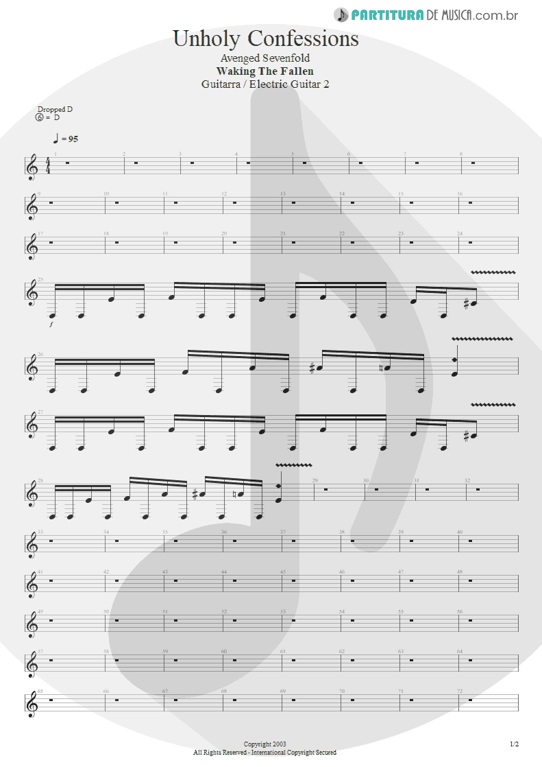 Partitura de musica de Guitarra Elétrica - Unholy Confessions | Avenged Sevenfold | Waking the Fallen 2003 - pag 1