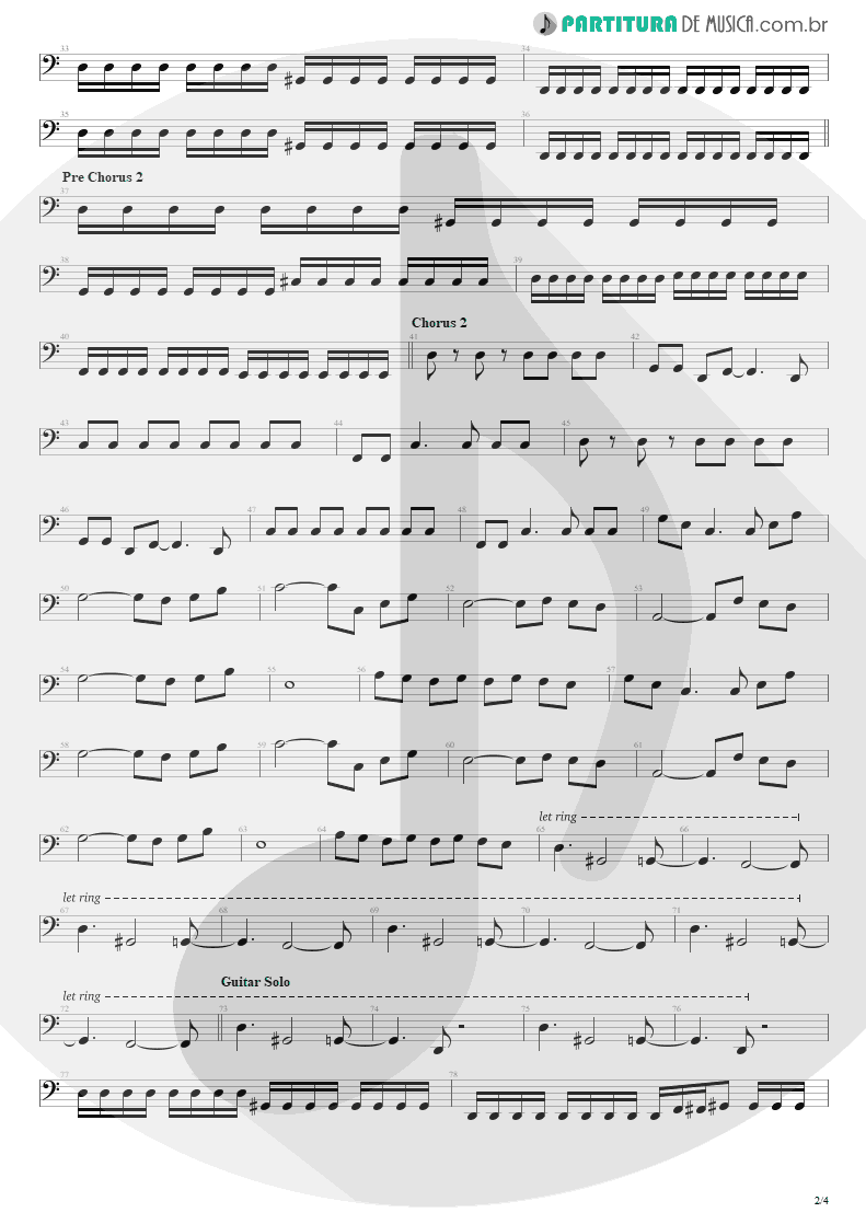 Partitura de musica de Baixo Elétrico - Bat Country | Avenged Sevenfold | City of Evil 2005 - pag 2