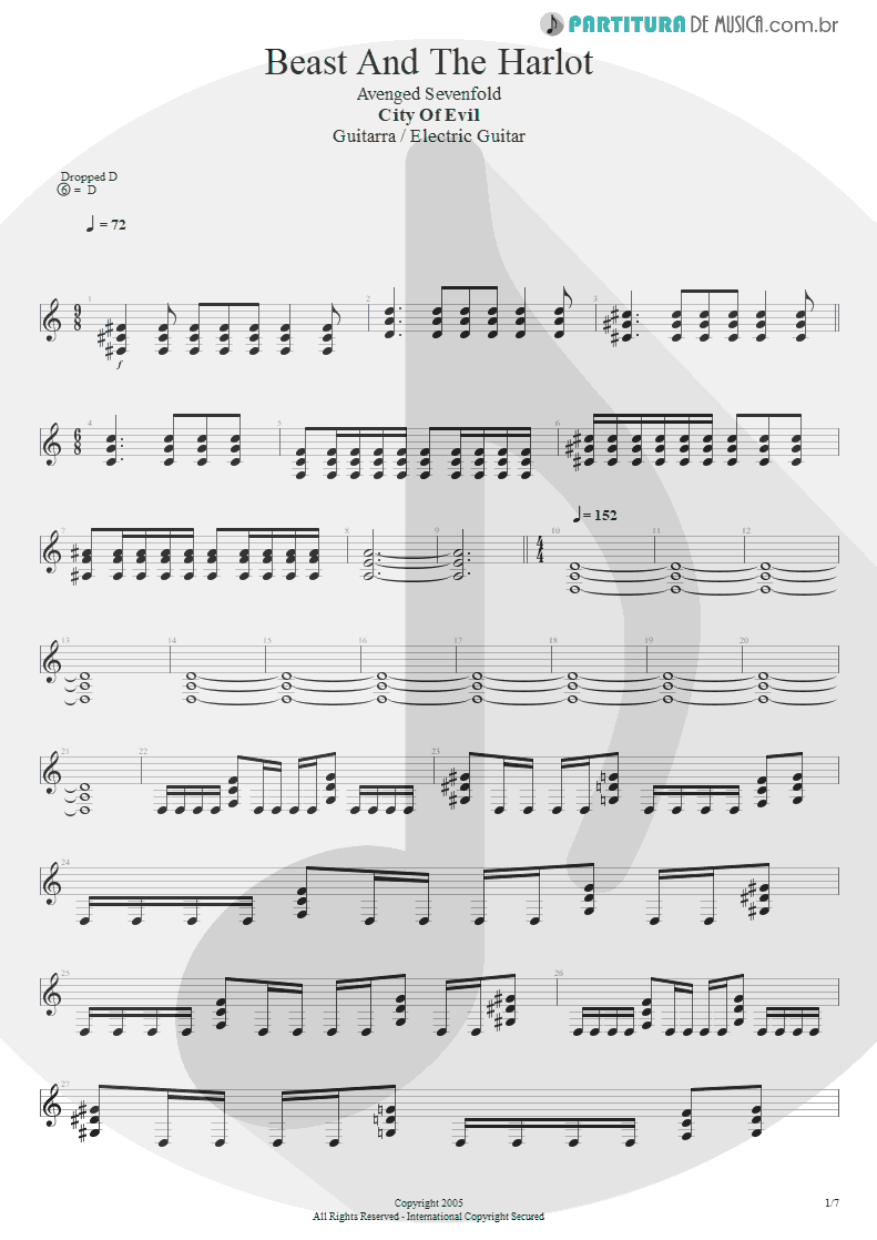 Partitura de musica de Guitarra Elétrica - Beast And The Harlot | Avenged Sevenfold | City of Evil 2005 - pag 1