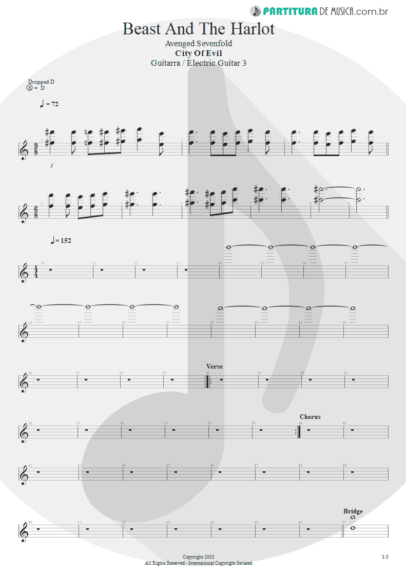 Partitura de musica de Guitarra Elétrica - Beast And The Harlot | Avenged Sevenfold | City of Evil 2005 - pag 1