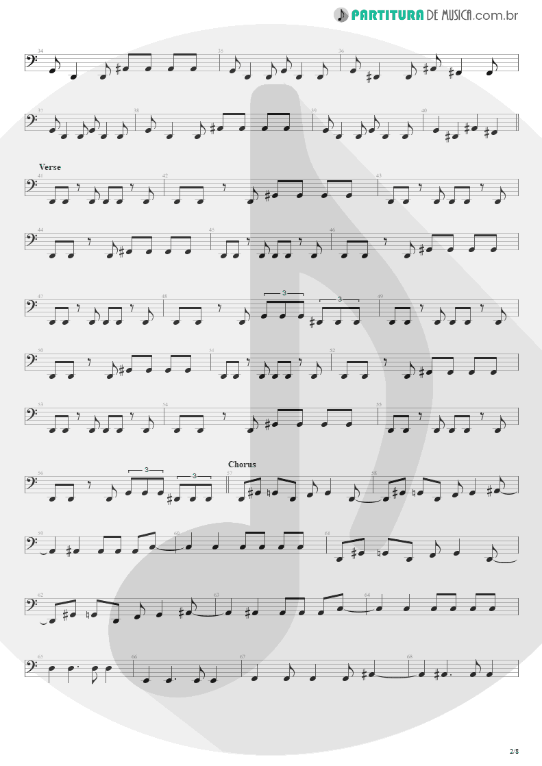 Partitura de musica de Baixo Elétrico - Blinded In Chains | Avenged Sevenfold | City of Evil 2005 - pag 2