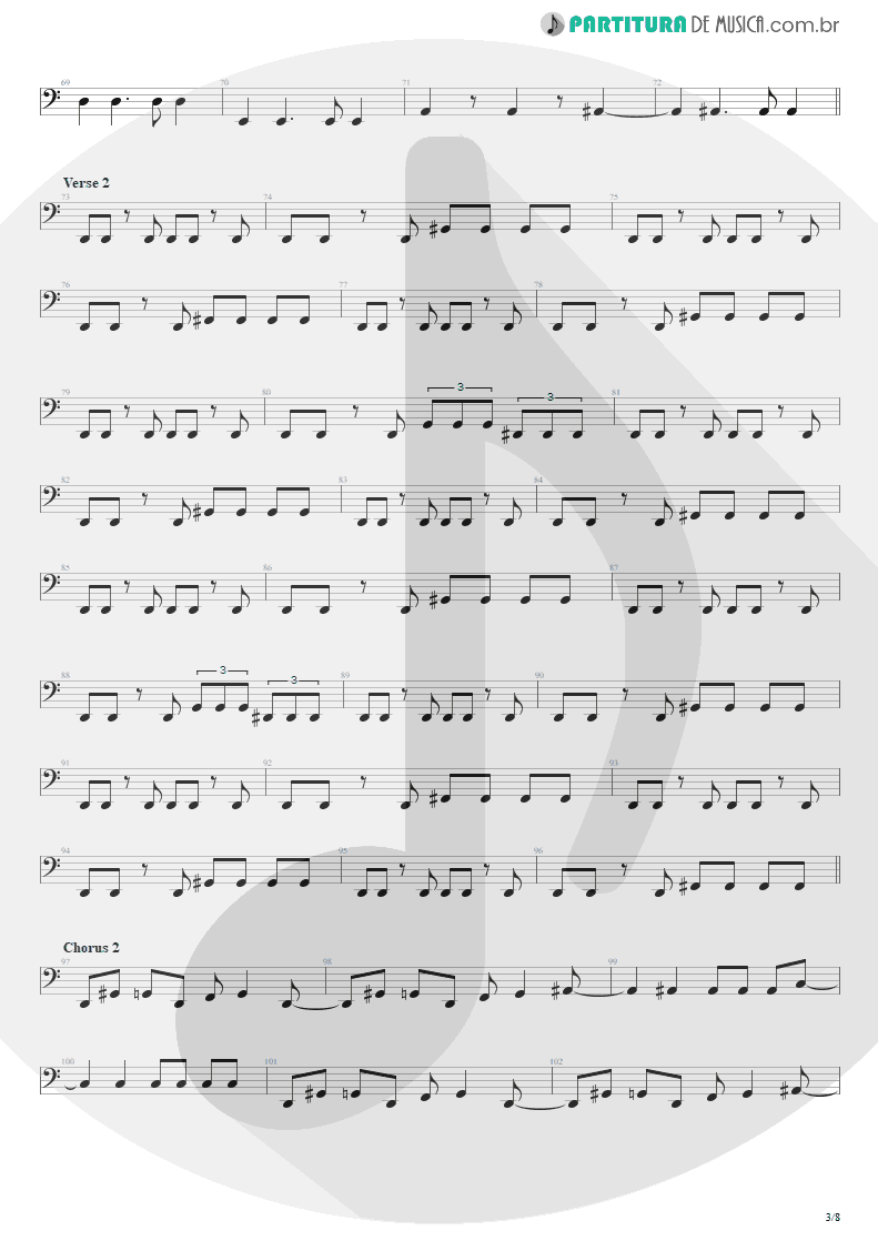 Partitura de musica de Baixo Elétrico - Blinded In Chains | Avenged Sevenfold | City of Evil 2005 - pag 3