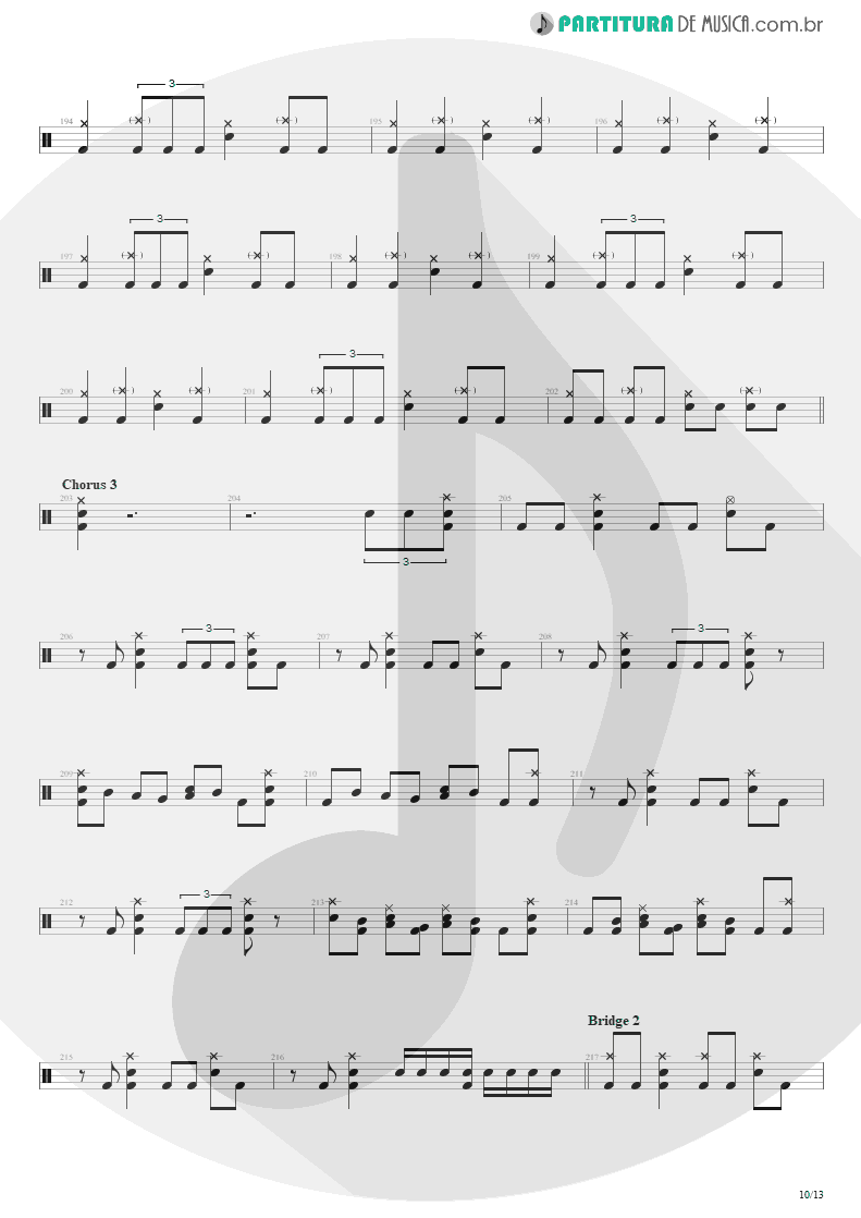 Partitura de musica de Bateria - Blinded In Chains | Avenged Sevenfold | City of Evil 2005 - pag 10