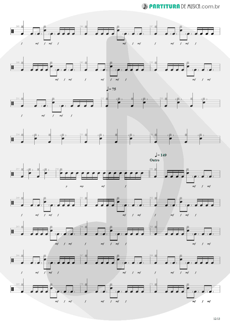 Partitura de musica de Bateria - Blinded In Chains | Avenged Sevenfold | City of Evil 2005 - pag 12