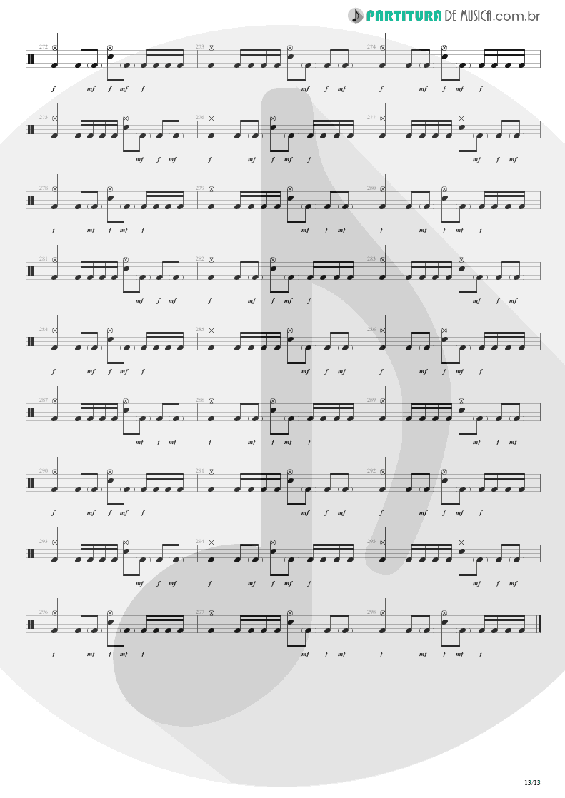 Partitura de musica de Bateria - Blinded In Chains | Avenged Sevenfold | City of Evil 2005 - pag 13