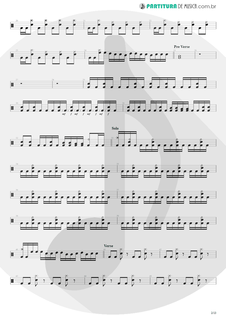 Partitura de musica de Bateria - Blinded In Chains | Avenged Sevenfold | City of Evil 2005 - pag 2