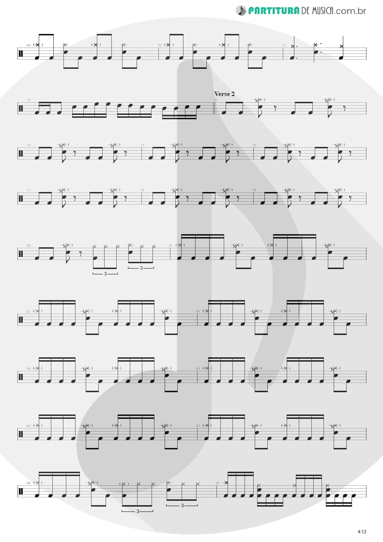 Partitura de musica de Bateria - Blinded In Chains | Avenged Sevenfold | City of Evil 2005 - pag 4