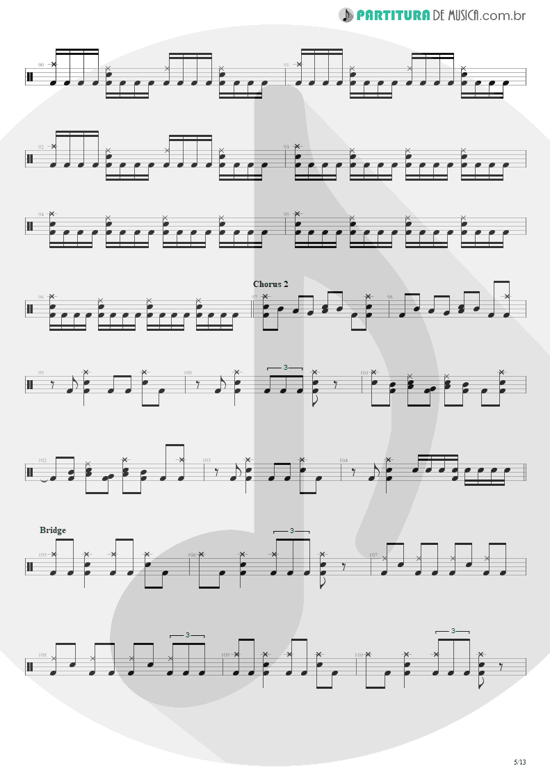 Partitura de musica de Bateria - Blinded In Chains | Avenged Sevenfold | City of Evil 2005 - pag 5