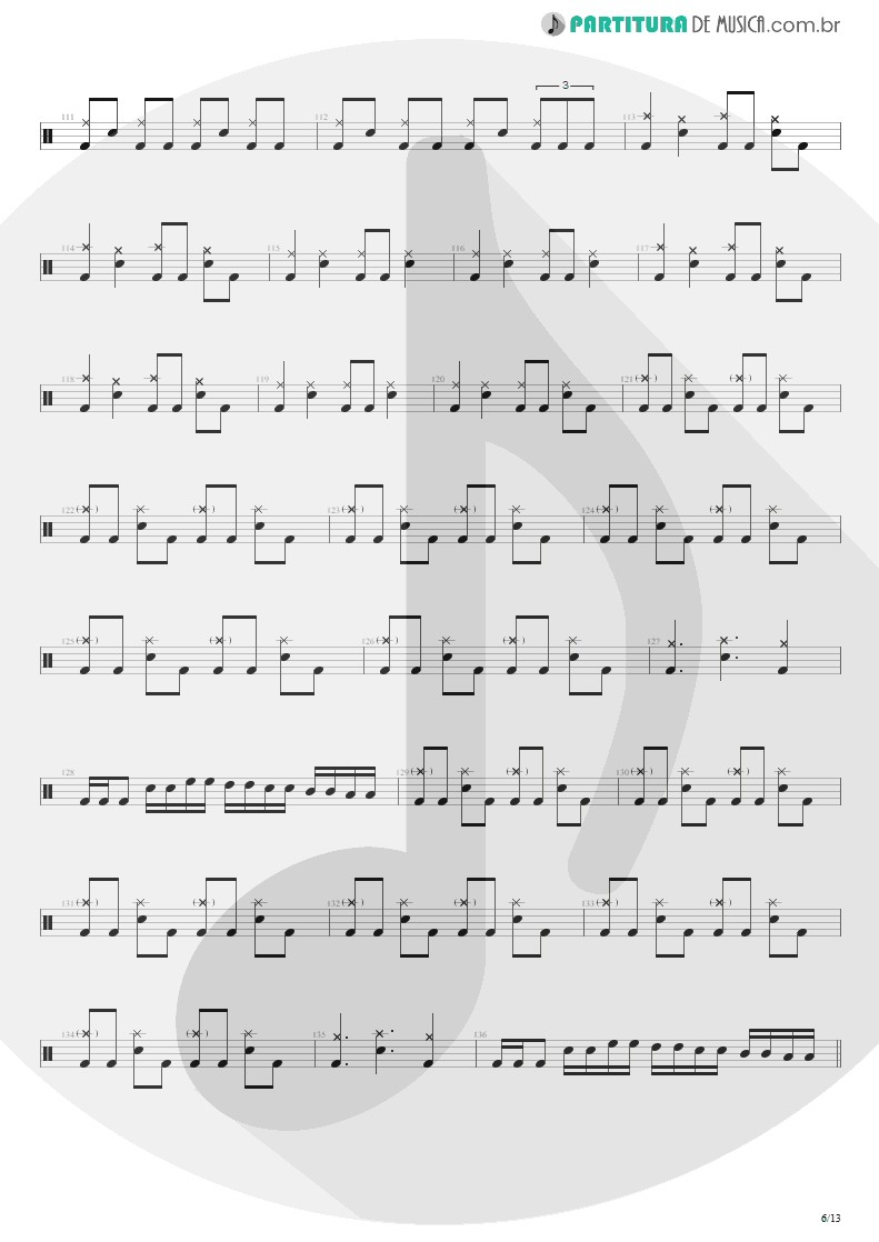 Partitura de musica de Bateria - Blinded In Chains | Avenged Sevenfold | City of Evil 2005 - pag 6