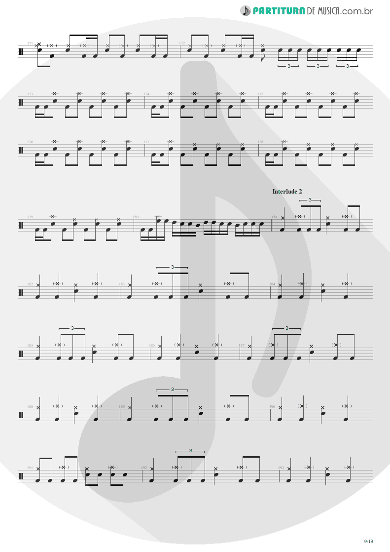 Partitura de musica de Bateria - Blinded In Chains | Avenged Sevenfold | City of Evil 2005 - pag 9