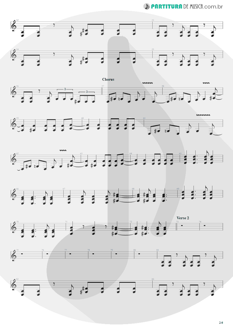 Partitura de musica de Guitarra Elétrica - Blinded In Chains | Avenged Sevenfold | City of Evil 2005 - pag 2