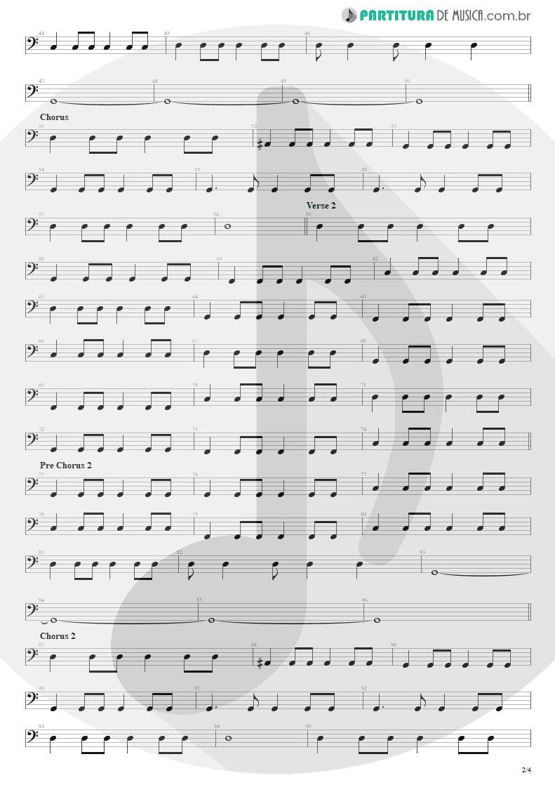 Partitura de musica de Baixo Elétrico - Seize The Day | Avenged Sevenfold | City of Evil 2005 - pag 2