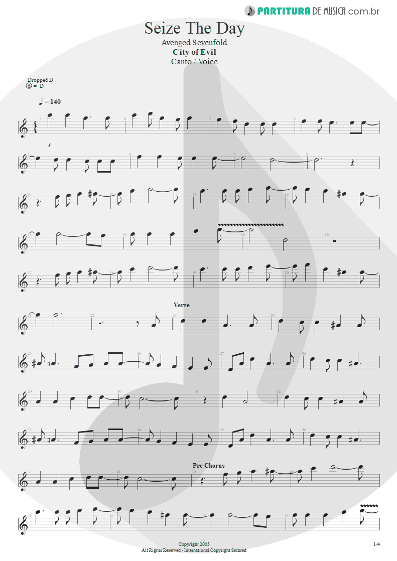 Partitura de musica de Canto - Seize The Day | Avenged Sevenfold | City of Evil 2005 - pag 1