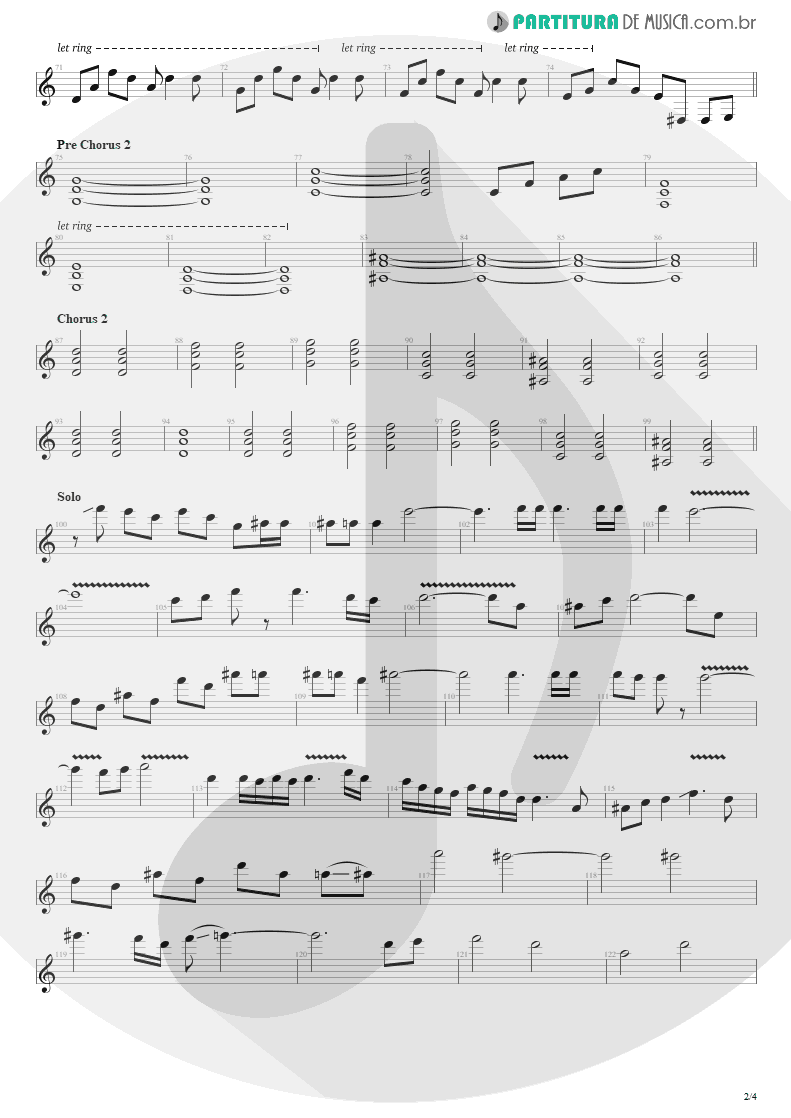 Partitura de musica de Guitarra Elétrica - Seize The Day | Avenged Sevenfold | City of Evil 2005 - pag 2