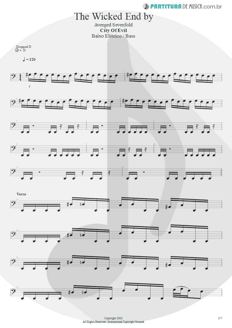 Partitura de musica de Baixo Elétrico - The Wicked End | Avenged Sevenfold | City of Evil 2005 - pag 1