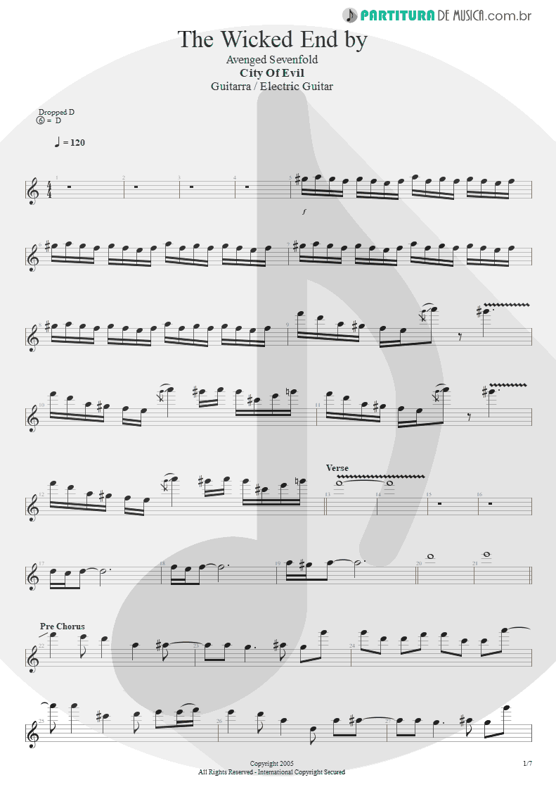 Partitura de musica de Guitarra Elétrica - The Wicked End | Avenged Sevenfold | City of Evil 2005 - pag 1