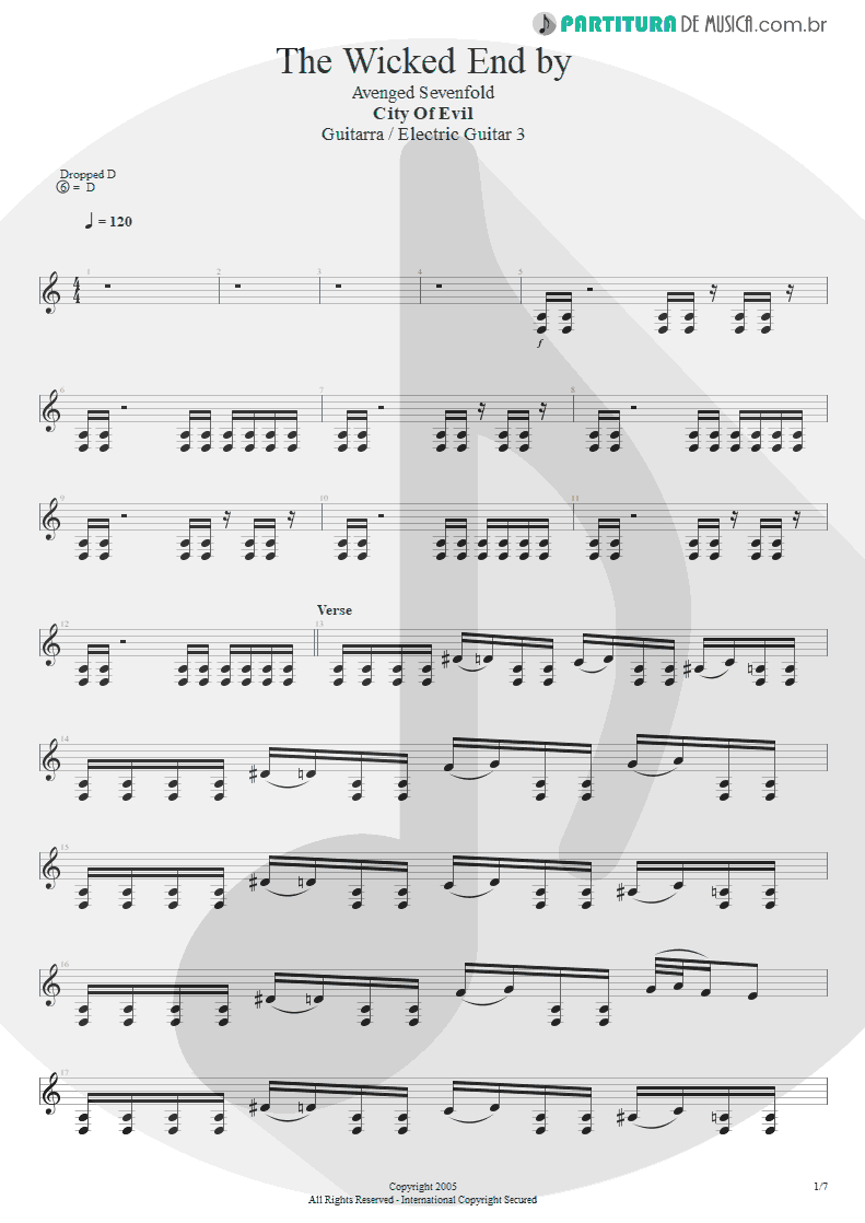 Partitura de musica de Guitarra Elétrica - The Wicked End | Avenged Sevenfold | City of Evil 2005 - pag 1