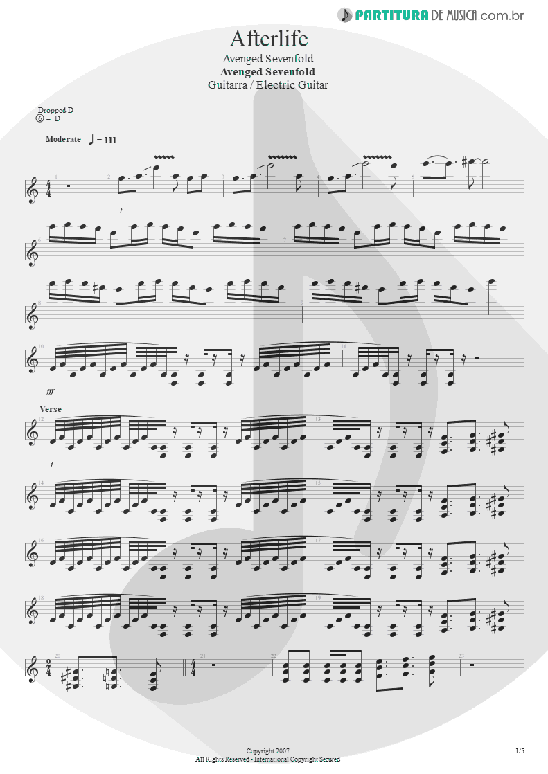 Partitura de musica de Guitarra Elétrica - Afterlife | Avenged Sevenfold | Avenged Sevenfold 2007 - pag 1