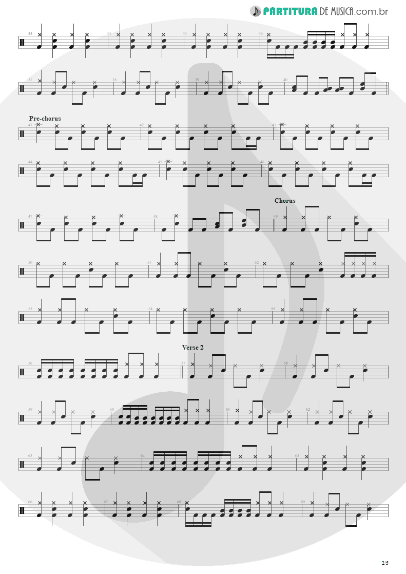 Partitura de musica de Bateria - Almost Easy | Avenged Sevenfold | Avenged Sevenfold 2007 - pag 2