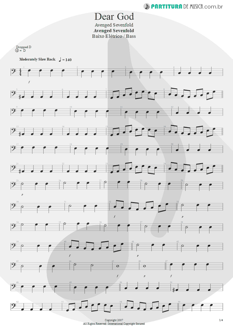 Partitura de musica de Baixo Elétrico - Dear God | Avenged Sevenfold | Avenged Sevenfold 2007 - pag 1