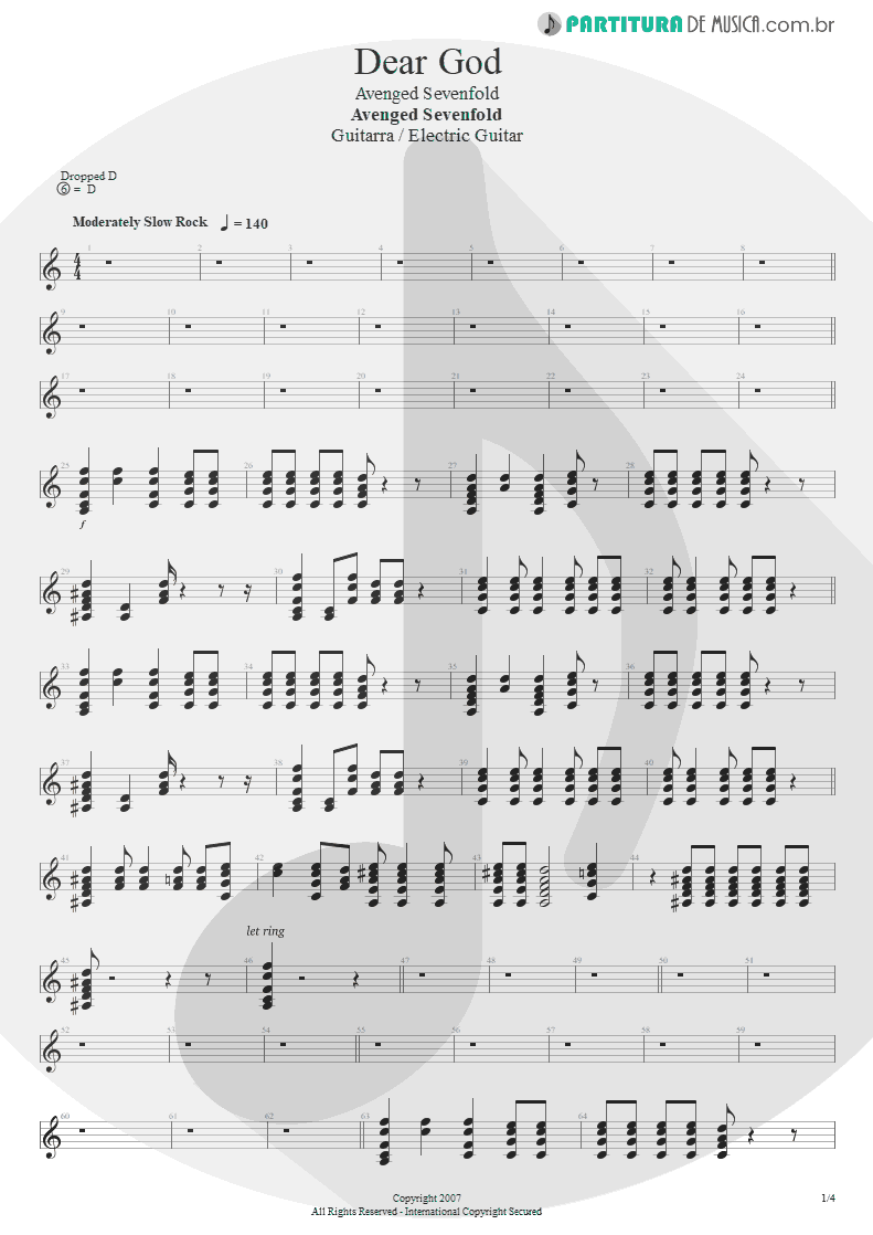 Partitura de musica de Guitarra Elétrica - Dear God | Avenged Sevenfold | Avenged Sevenfold 2007 - pag 1