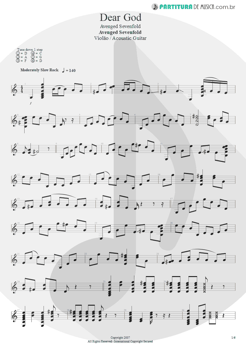 Partitura de musica de Violão - Dear God | Avenged Sevenfold | Avenged Sevenfold 2007 - pag 1