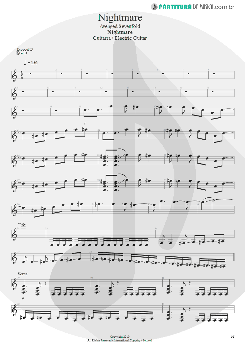 Partitura de musica de Guitarra Elétrica - Nightmare | Avenged Sevenfold | Nightmare 2010 - pag 1