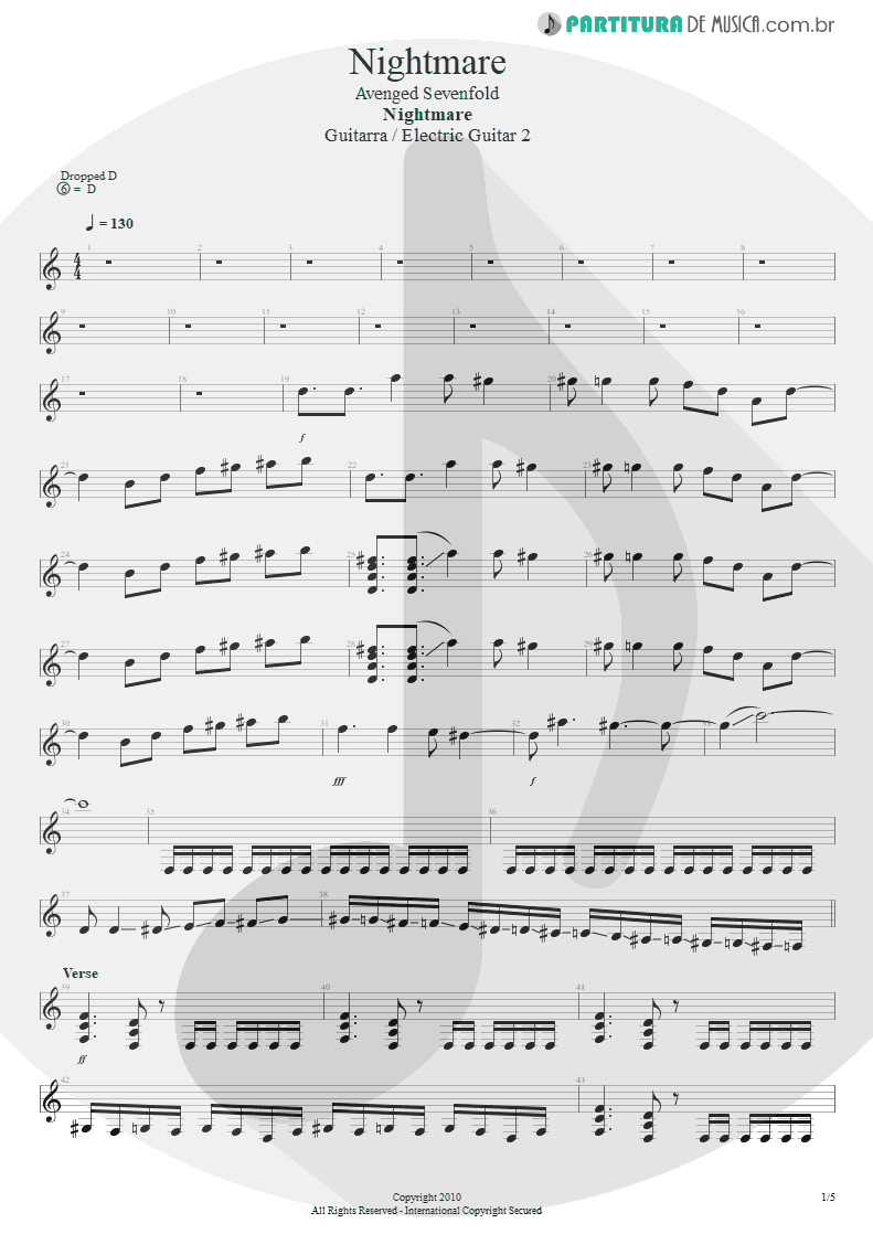 Partitura de musica de Guitarra Elétrica - Nightmare | Avenged Sevenfold | Nightmare 2010 - pag 1