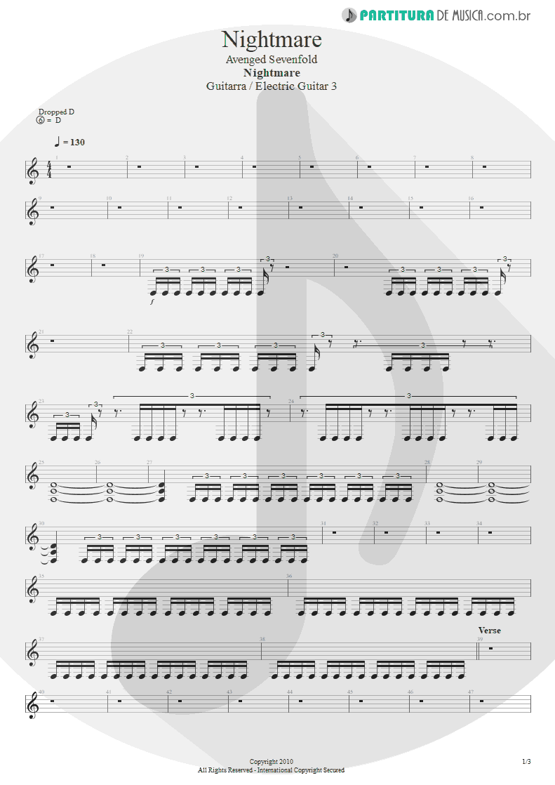 Partitura de musica de Guitarra Elétrica - Nightmare | Avenged Sevenfold | Nightmare 2010 - pag 1