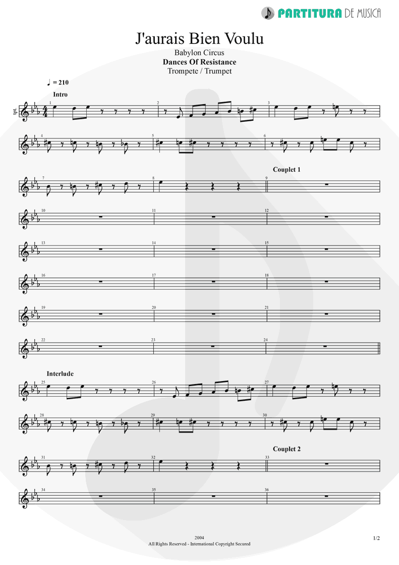 Partitura de musica de Trompete - J'aurais Bien Voulu | Babylon Circus | Dances Of Resistance 2004 - pag 1