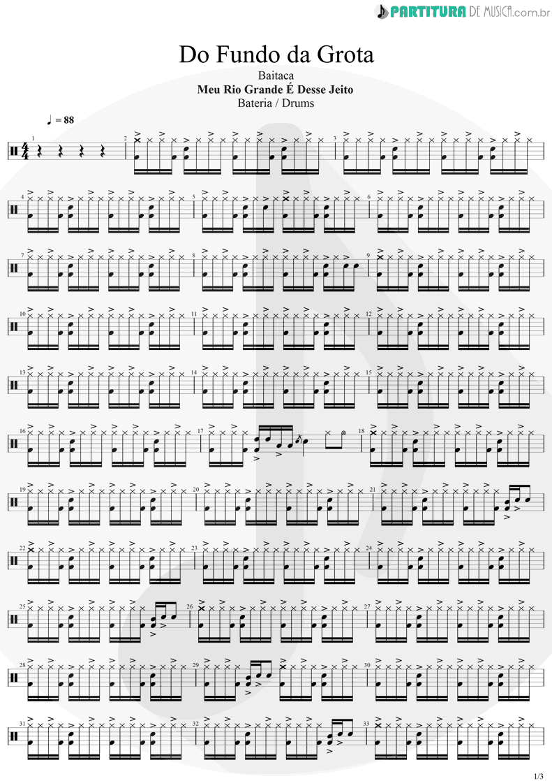 Partitura de musica de Bateria - Do Fundo da Grota | Baitaca | Meu Rio Grande É Desse Jeito 2001 - pag 1